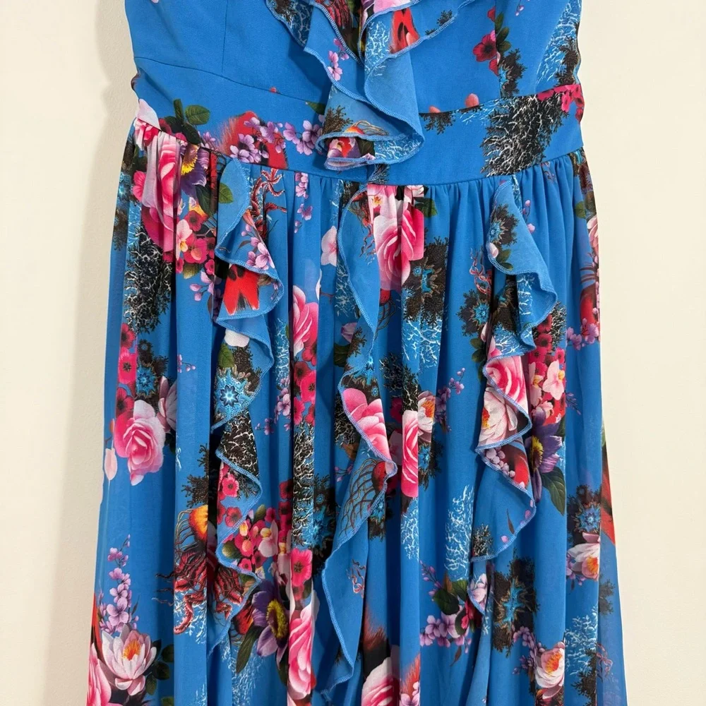 Boston Proper Blue Floral Ruffle Maxi Dress 8 Easter Spring Preppy Cottagecore - Picture 4 of 13